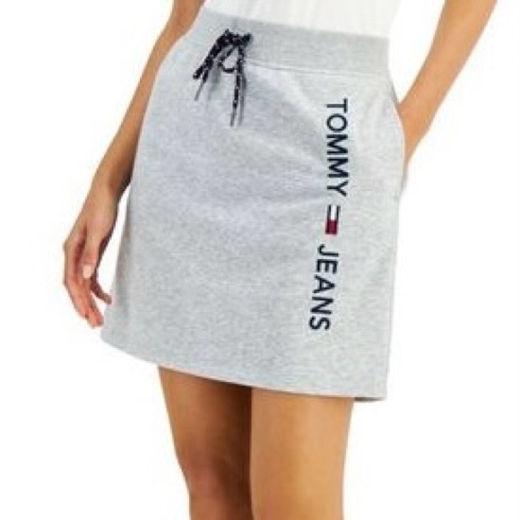 Tommy Hilfiger Dresses & Skirts - Tommy Hilfiger Light Gray Fleece Drawstring Embroidered Logo Mini Skirt: 3568